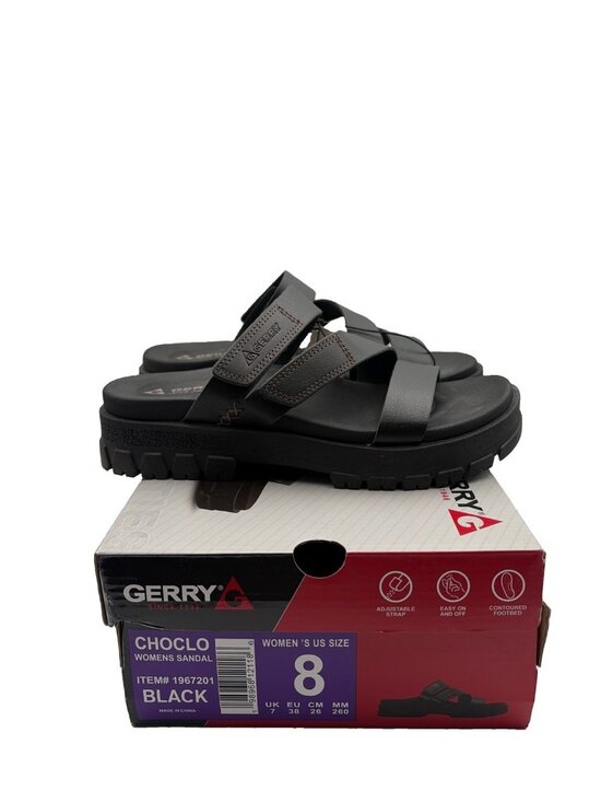 Gerry Shoes - Gerry Choclo Sandals Women Size 8 Black Platform Lug Sole Triple Strap 1967201